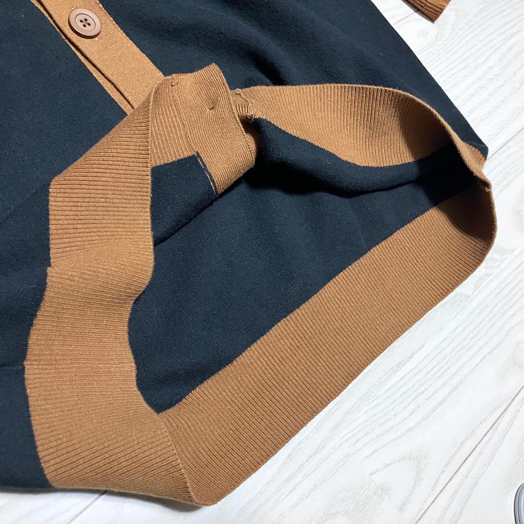 CABaN コットンカシミヤ バイカラーVネックカーディガン カシミヤ混　L