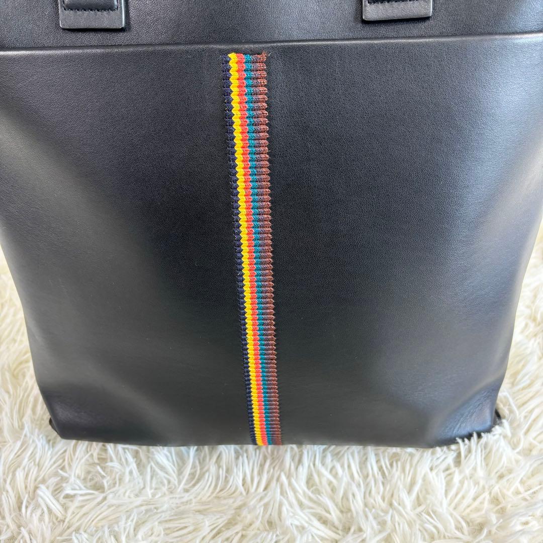 ポールスミス 牛革レザー トートバッグ ブラック アーティスト・ストライプ