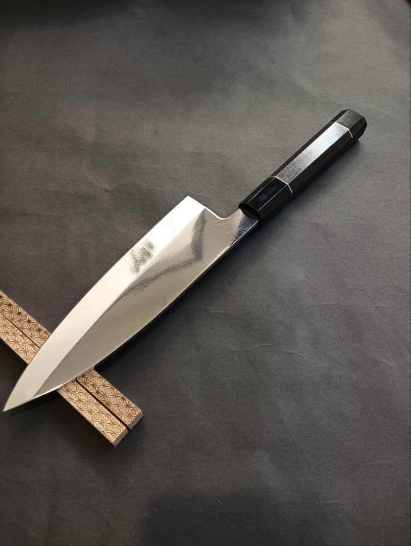 新品鞘付き 鏡面出刃包丁 190mm VG10本焼き 黒檀柄　木製鞘付き