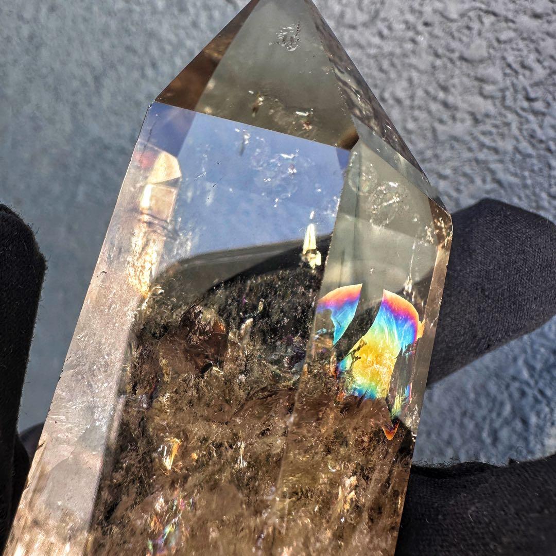 【開運 魔除】絶品❗️レインボー煙水晶スモーキーシトリン六角柱 超パワーA1497