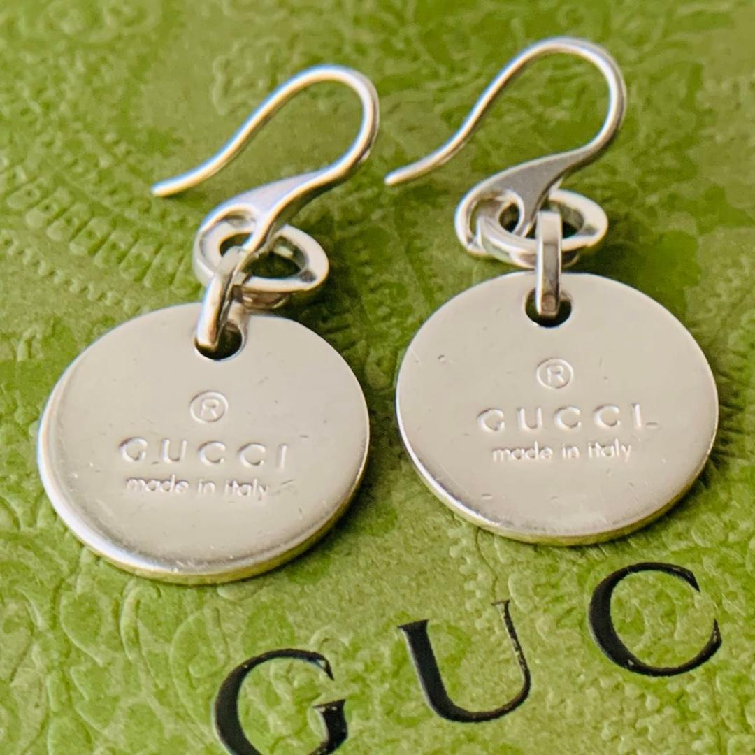グッチ ラウンド  トレードマーク 925 シルバードロップ ピアス