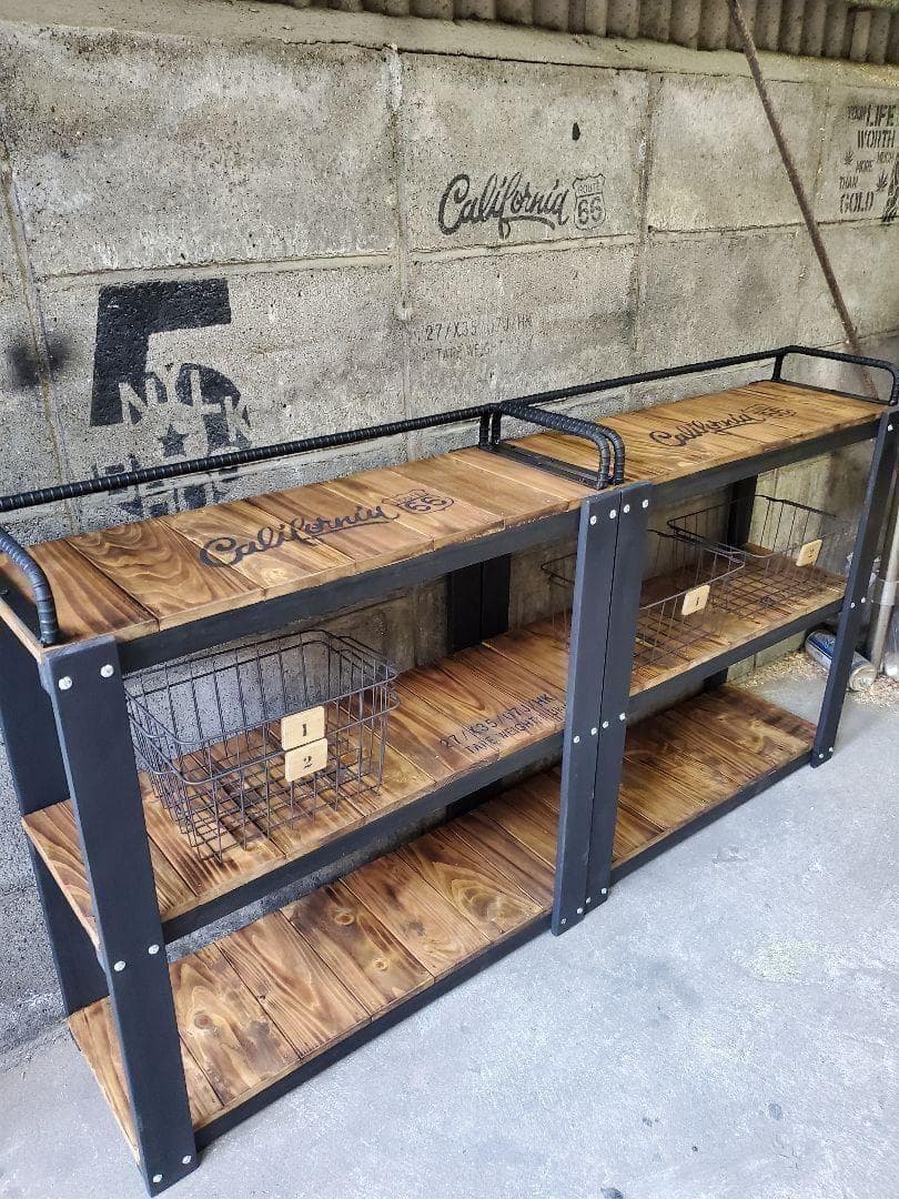 【かごつき】男前インテリア　棚　２台　植物　多肉植物　インダストリアル 0201