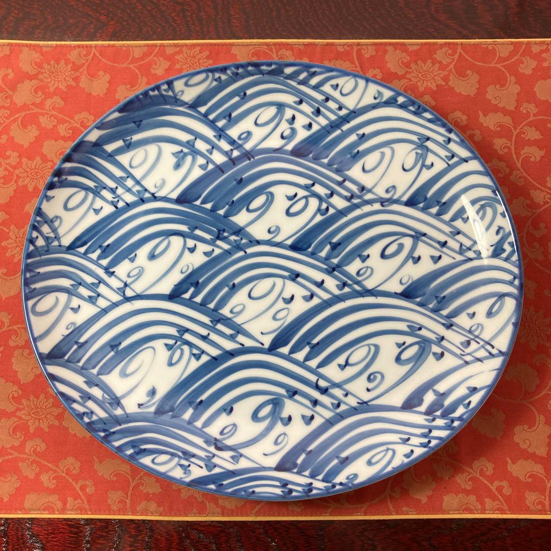 源右衛門　染付四海波 大皿　楕円形