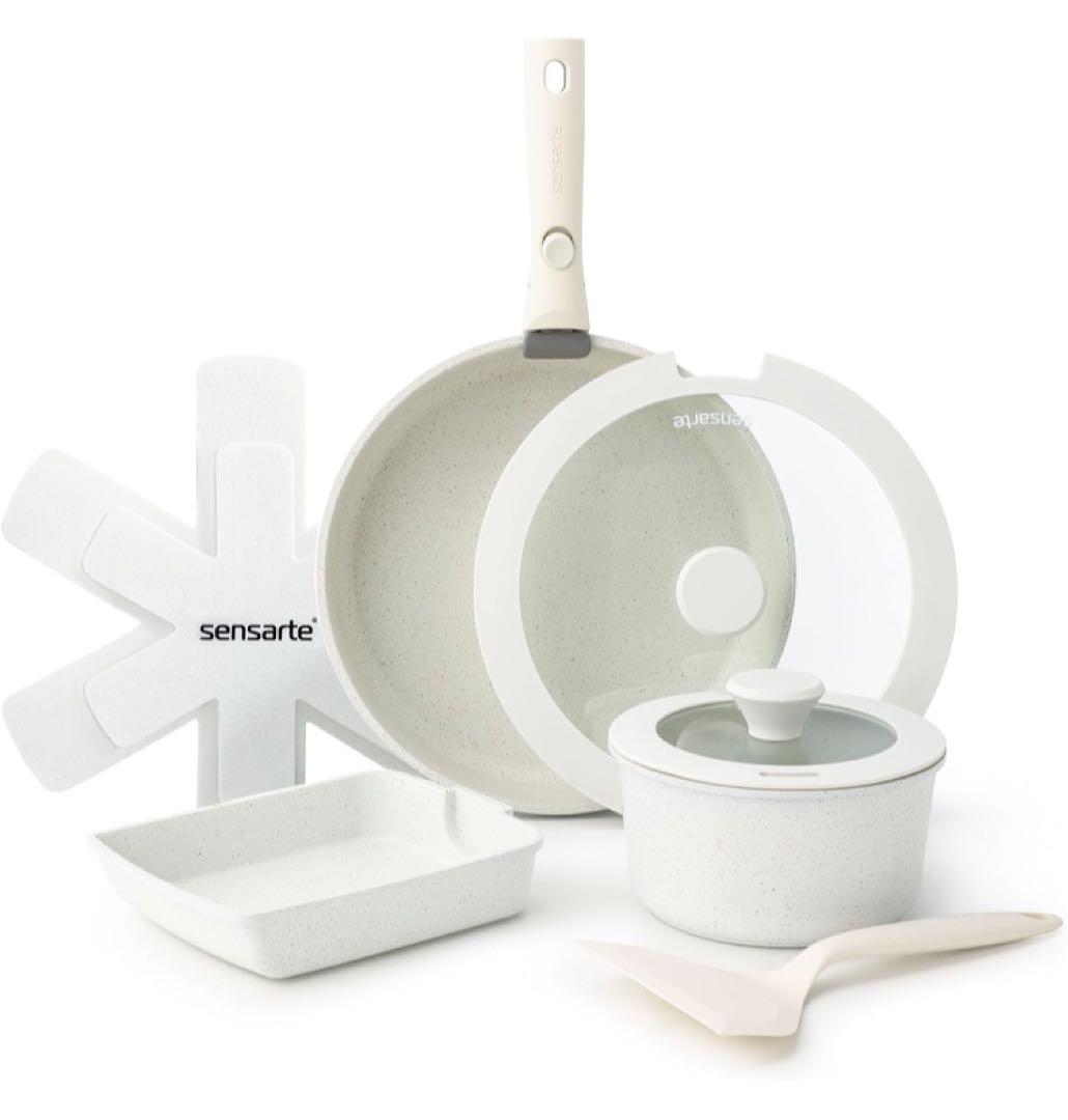 SENSARTE フライパン セット 9点 IH・ガス火対応 ホワイトマーブル