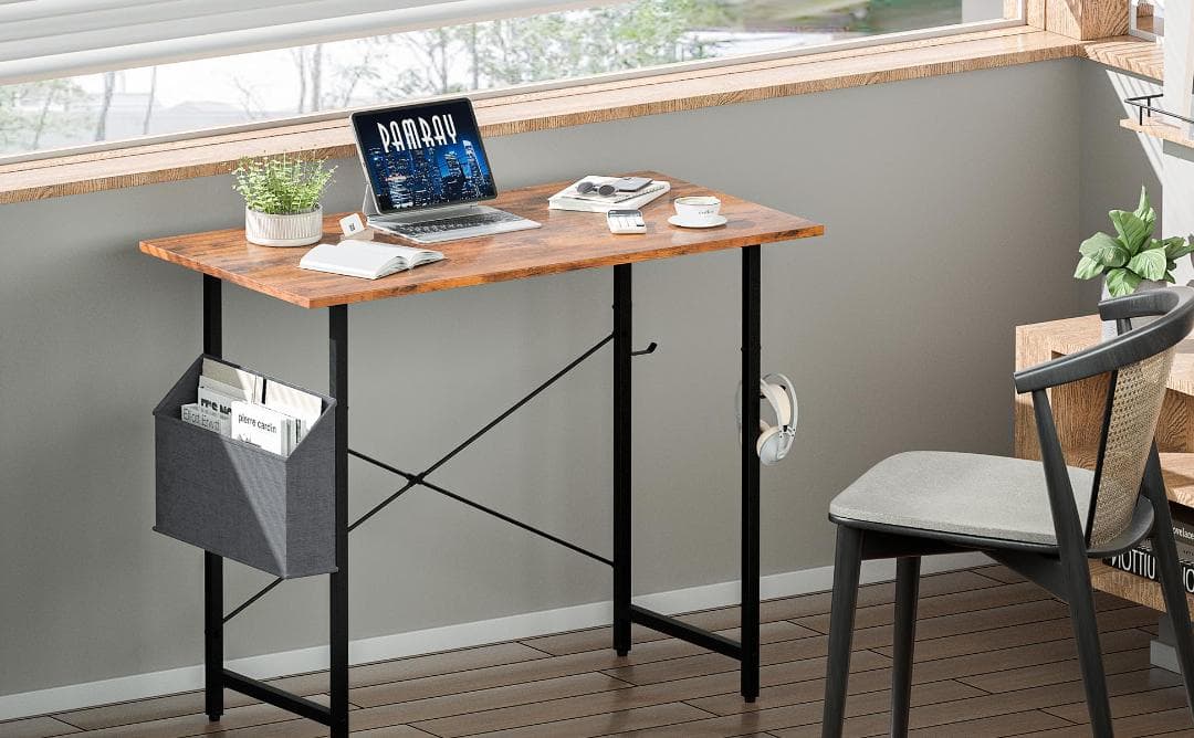 サイズ コンパクト書斎デスク 80x40x74cm収納バッグフック