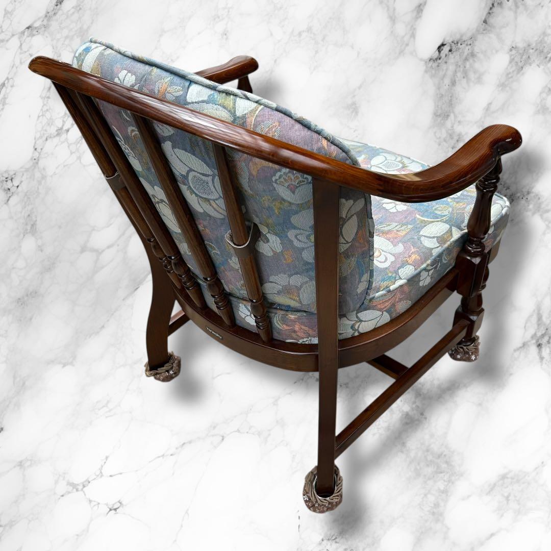 カリモク　クラシックアームチェア　花柄　美品　木製フレーム　高級インテリア