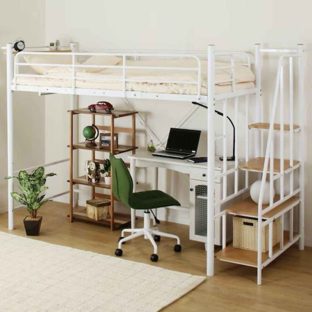 高さ2段階式階段付きロフトベッド