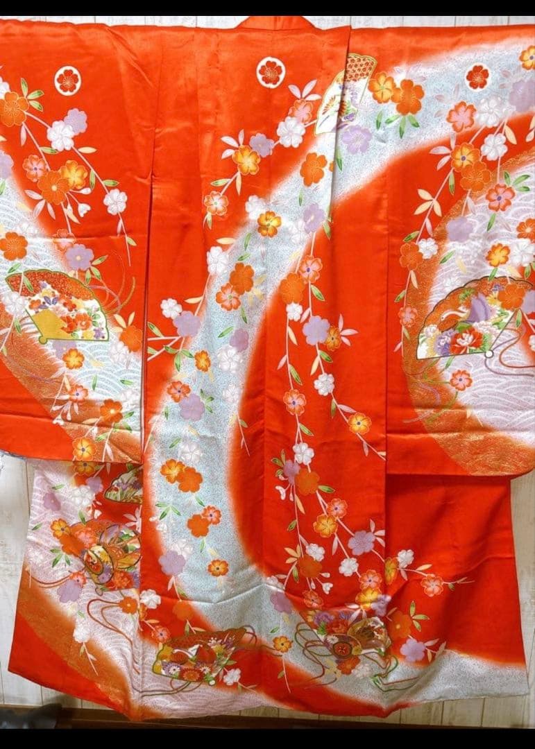 【フルセット】七五三　7歳　女の子　一式　朱色　黒　赤系