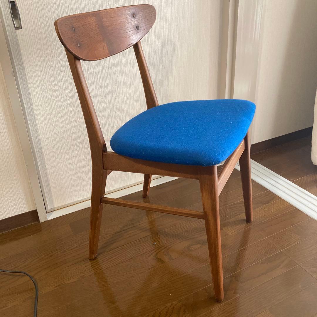 ヴィンテージ　青い木製　デスクチェア