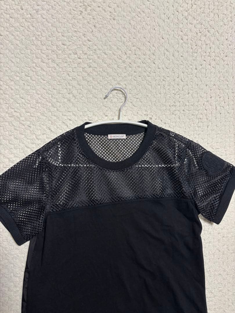 MONCLER メッシュ 半袖ワンピース 黒