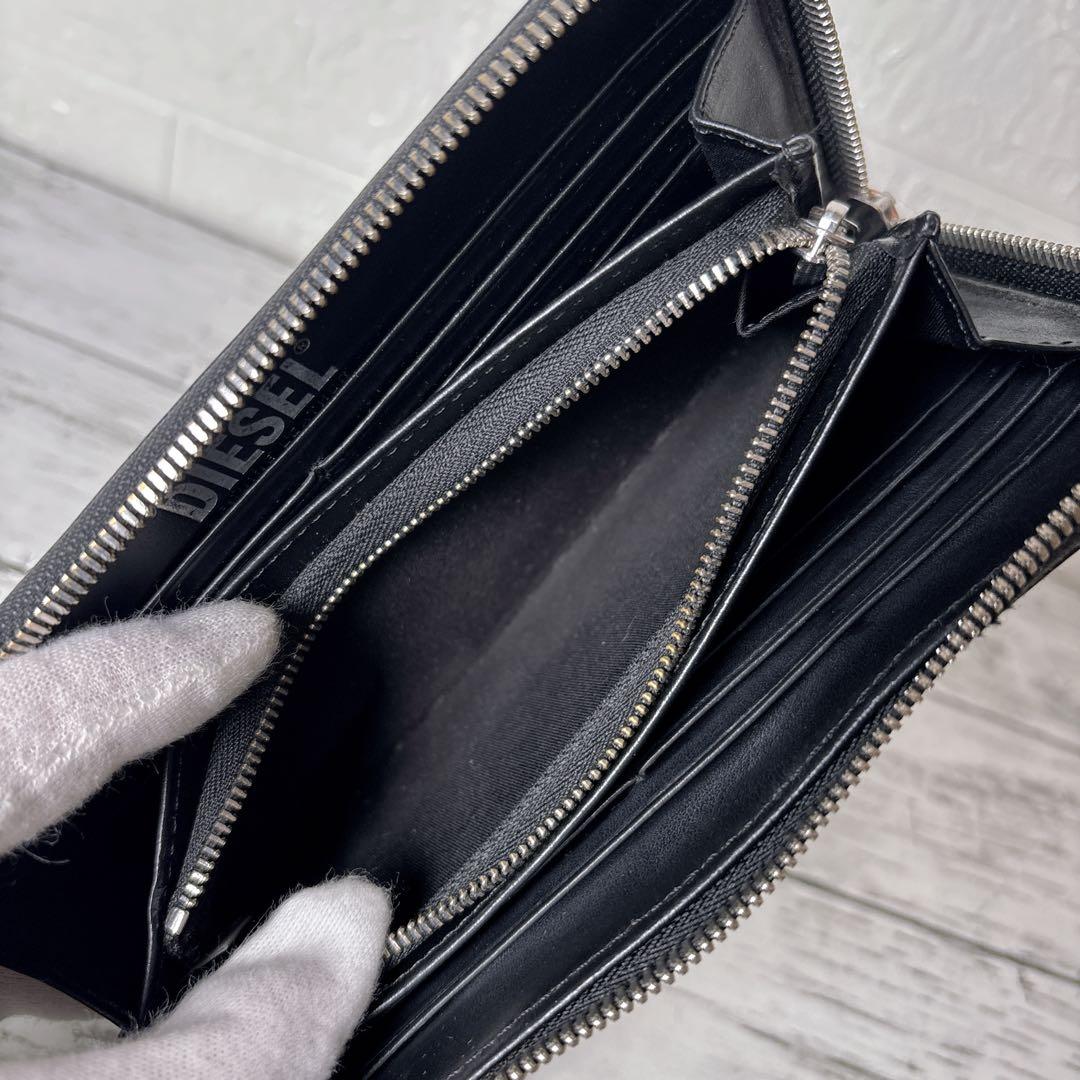 美品 DIESEL ディーゼル レザー 長財布 ラウンドファスナー 黒 Dロゴ