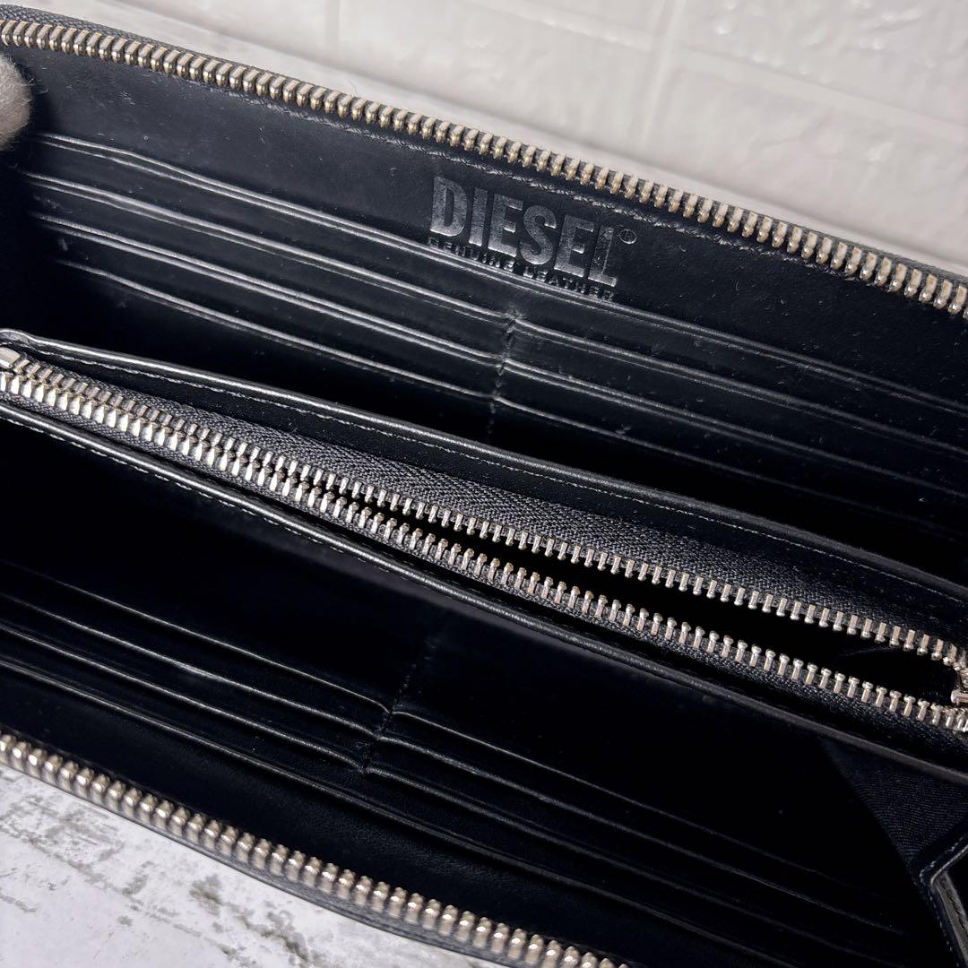 美品 DIESEL ディーゼル レザー 長財布 ラウンドファスナー 黒 Dロゴ