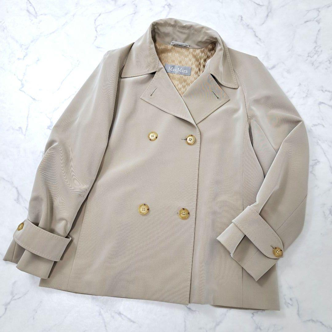 Max Mara マックスマーラ ショート丈 スプリングコート とろみ素材 ロゴ
