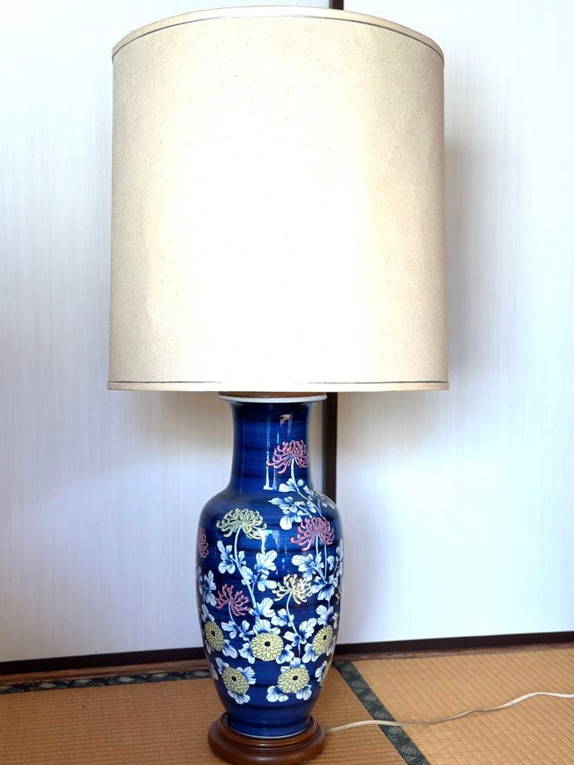 和風 陶器製 フロアランプ（有田焼・伊万里焼風 花柄）