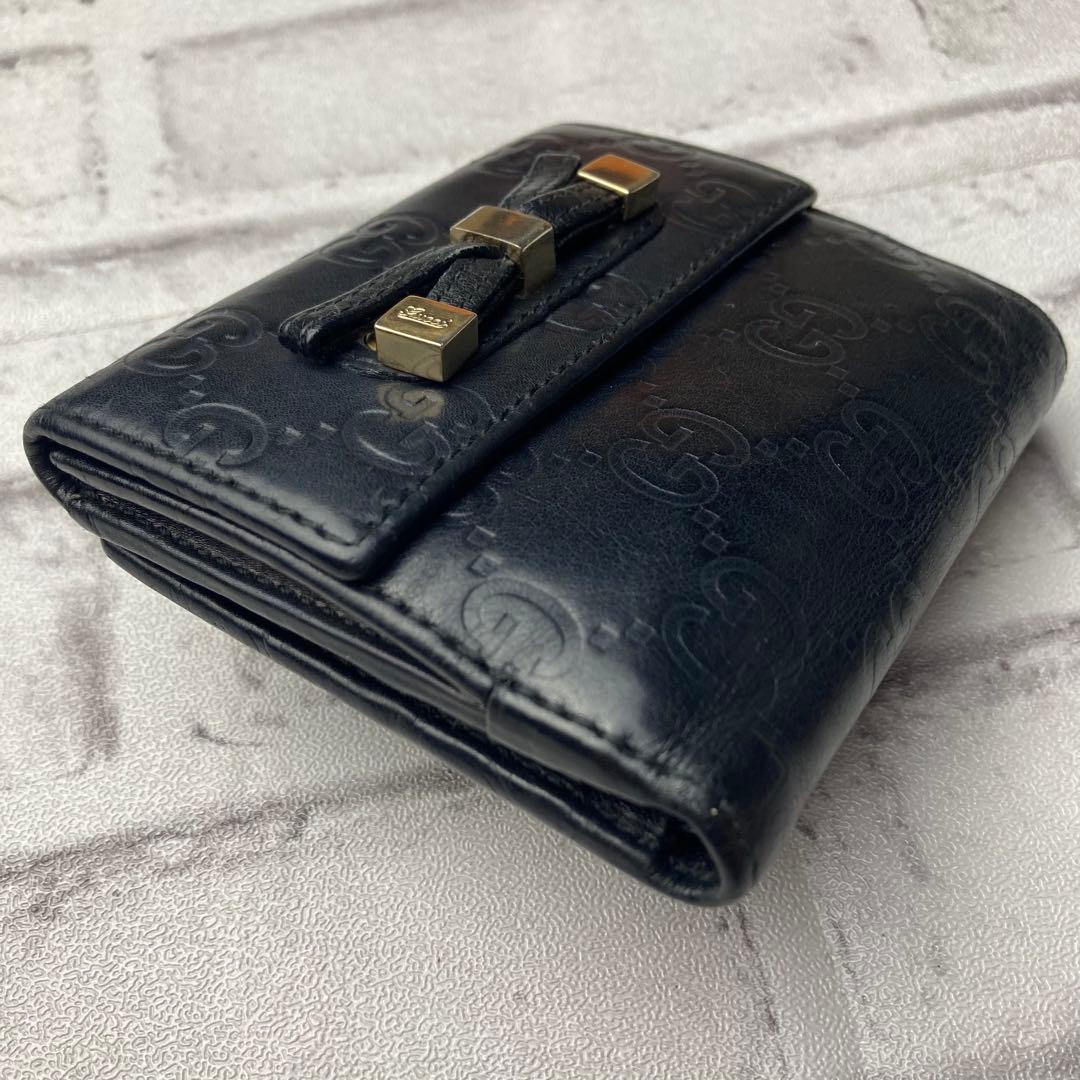 【かねごんごんさん専用】GUCCI　グッチ☆二つ折り財布　ブラック　リボン　シマ