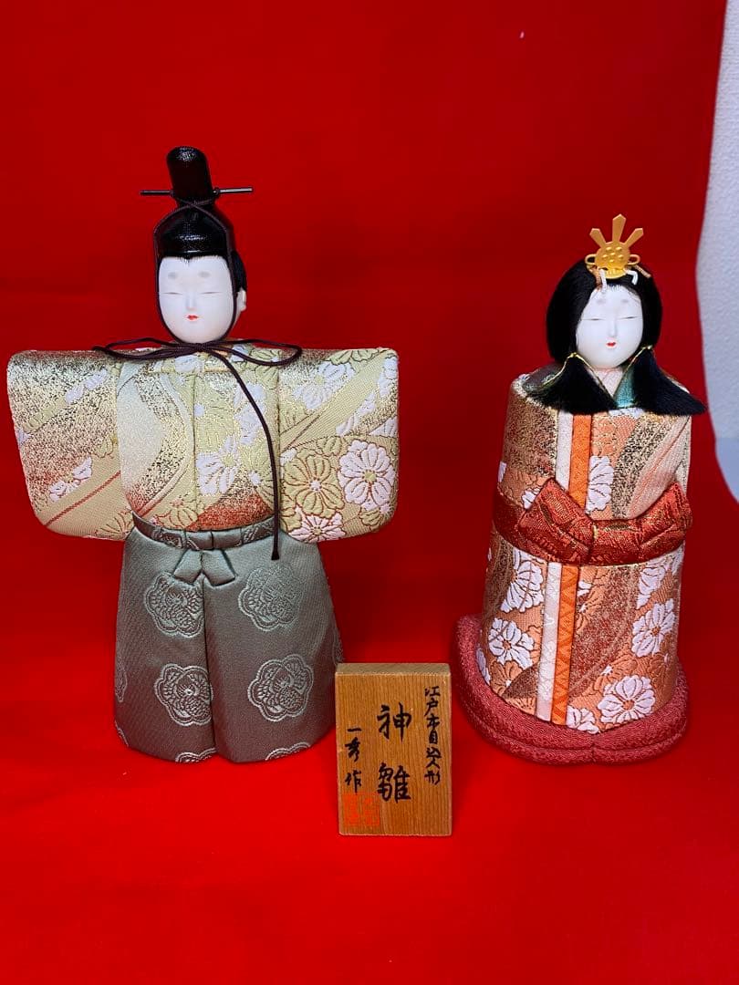 一秀作　江戸木目込人形　立親王飾りケース入・間口約３９×奥行約２５×高約４１㎝