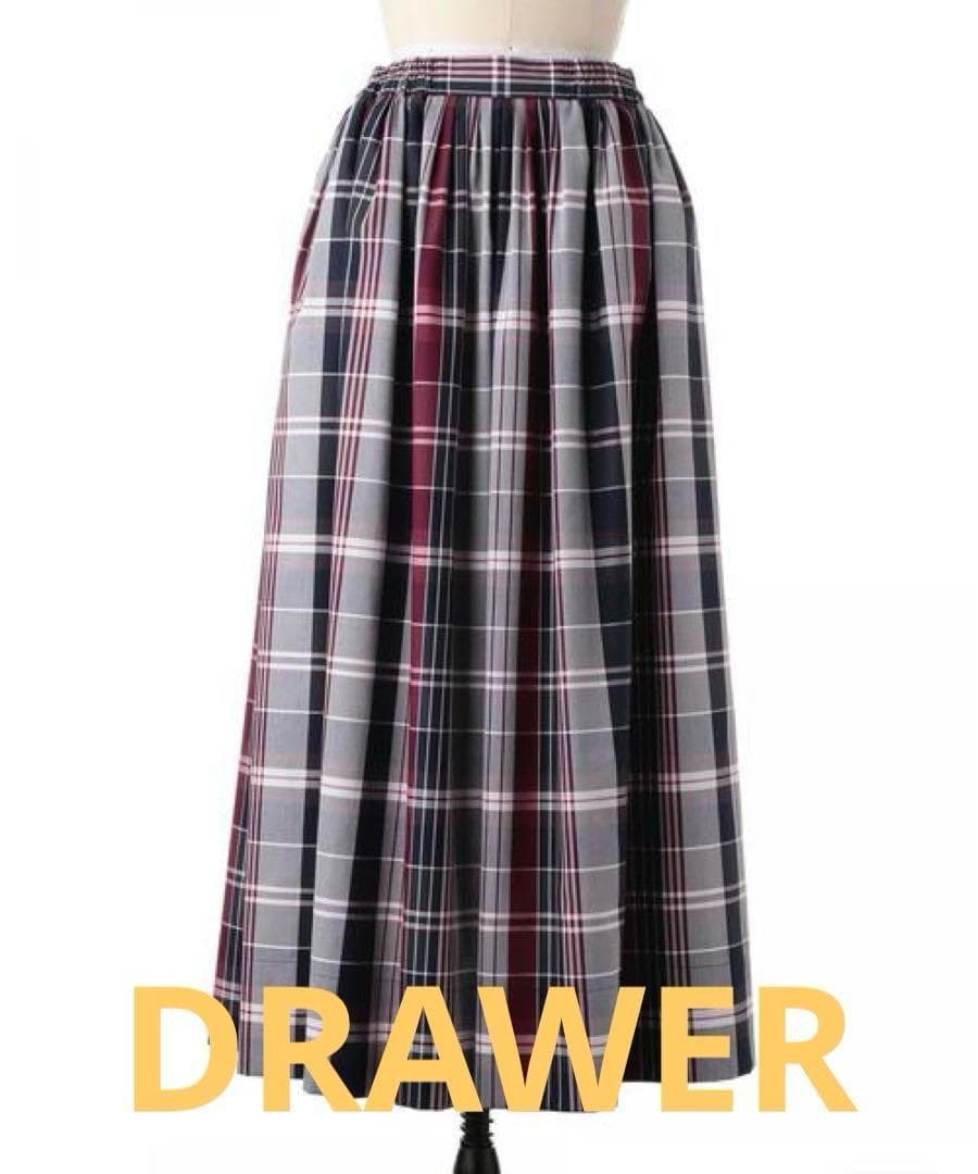 ま*様 DRAWER（ドゥロワー）　チェックギャザースカート レッド ネイビー