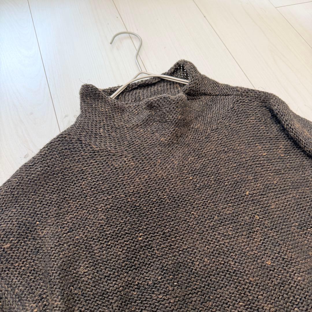 美品✨45R R刺繍リネン100 ざっくり編み モックネックニットプルオーバー