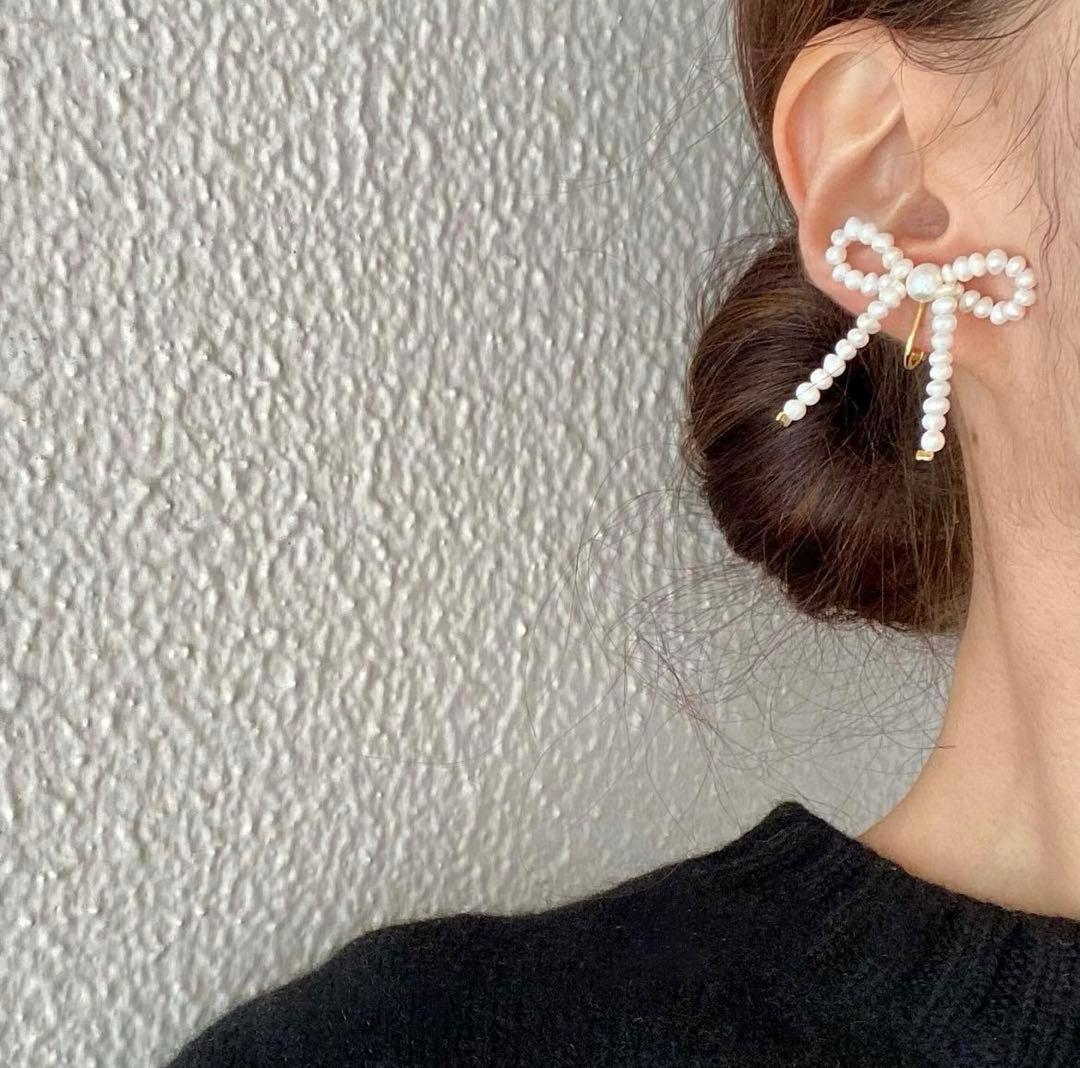 新品希少 CC by casa celeste パールリボンピアス