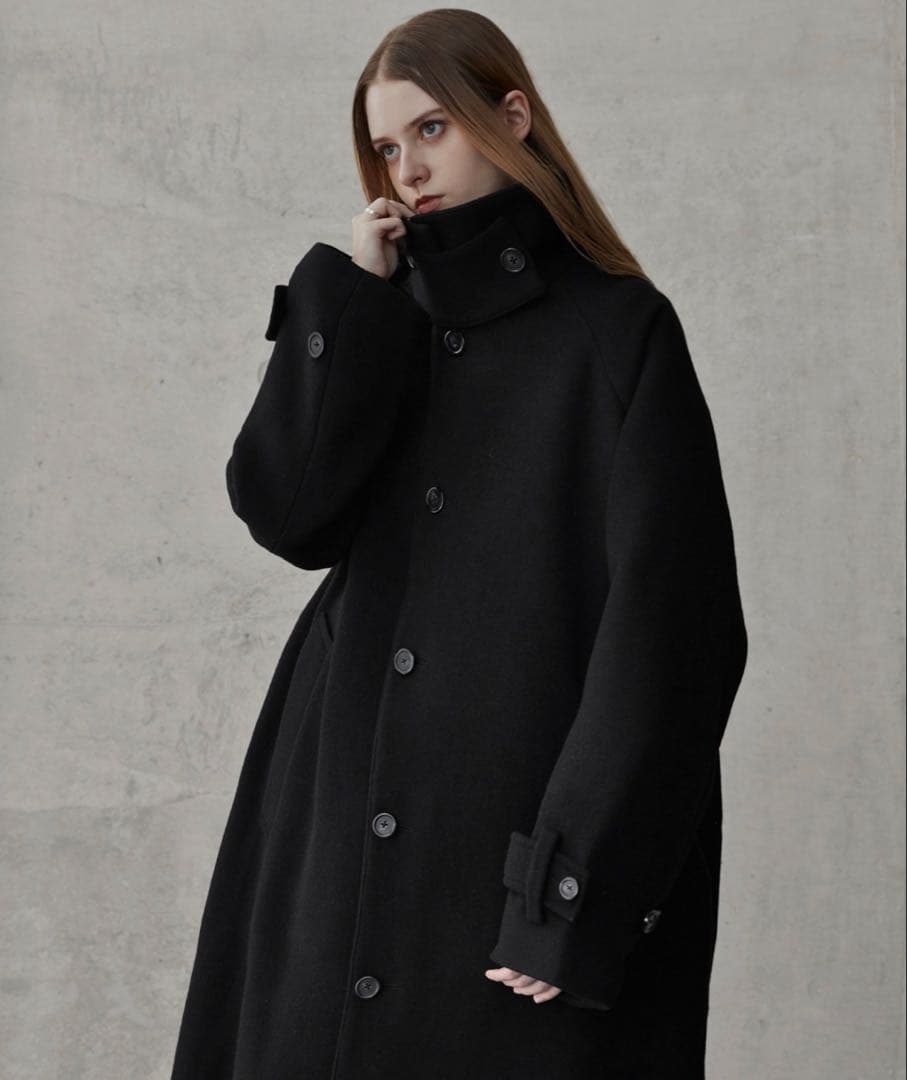 CLELクレイル 黒 ステンカラーコート ロングコート
