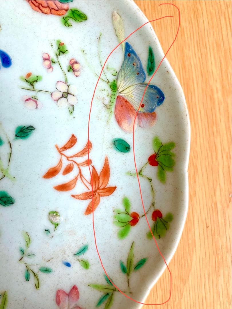 稀少　中国清代　骨董　色絵　輪花皿　中国古玩　アンティーク　唐物粉彩