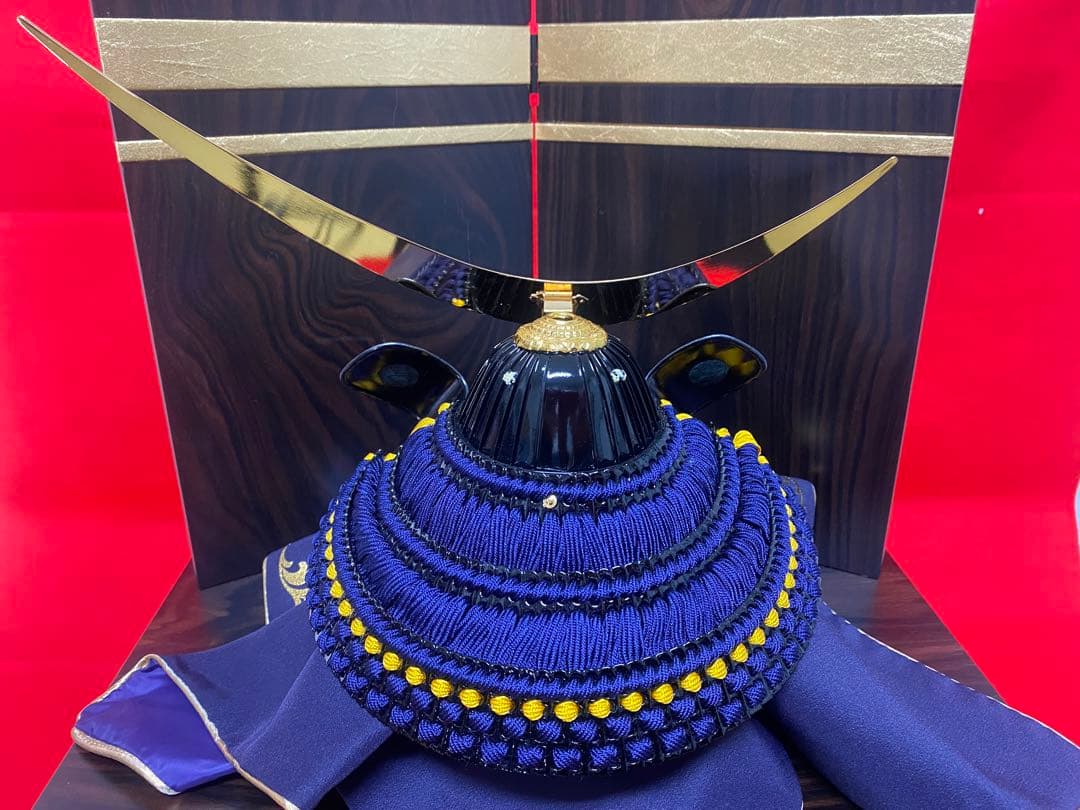 伊達政宗　東京久月　五月人形　銘木シリーズ　黒檀　名入れ家紋付き兜飾り収納セット