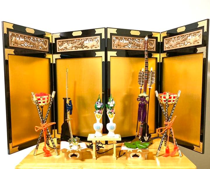 川昭作 竜虎彫刻 陣流屏風 金屏風 装飾セット こどもの日