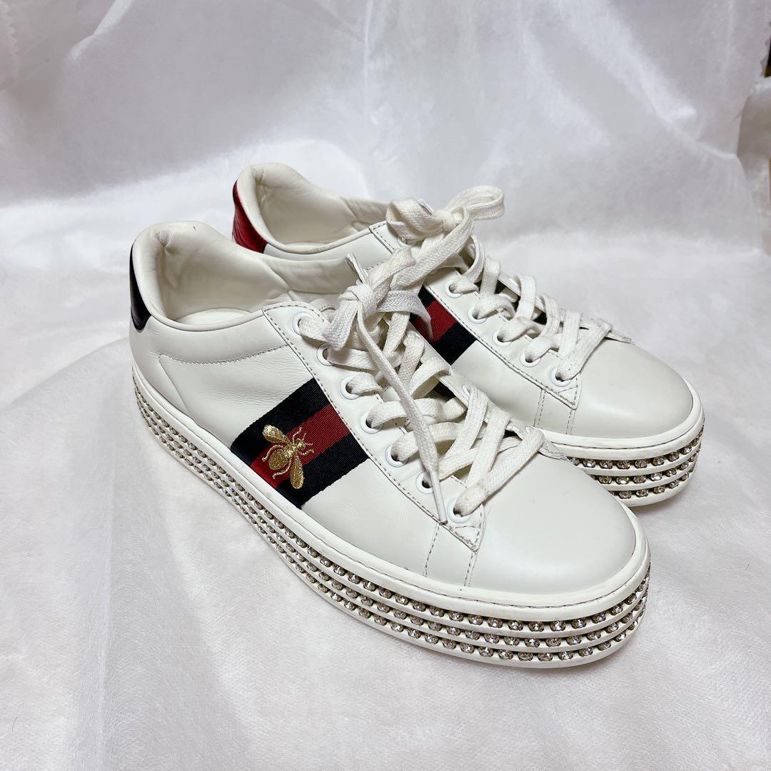 GUCCI グッチ エースクリスタルシェリーライン厚底スニーカー 37ハーフ