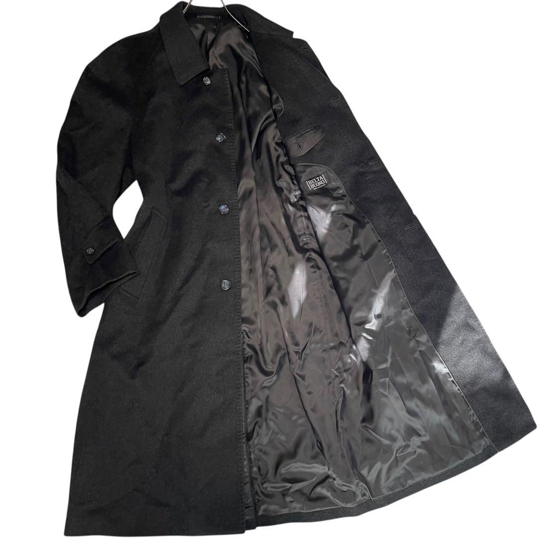 カシミヤ100%【BELTA BUONO】美品マキシ丈比翼チェスターコート 黒L