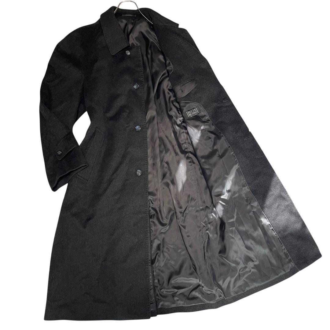 カシミヤ100%【BELTA BUONO】美品マキシ丈比翼チェスターコート 黒L