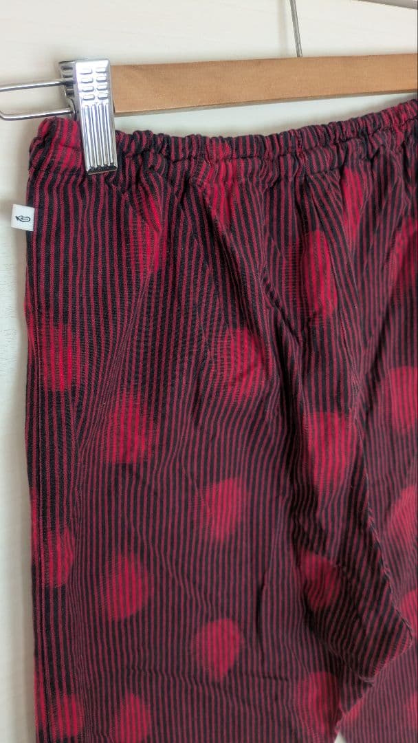 ぴーちゃん★うなぎの寝床もんぺ　MONPE ゆる絣柄シリーズ　赤ストライプ
