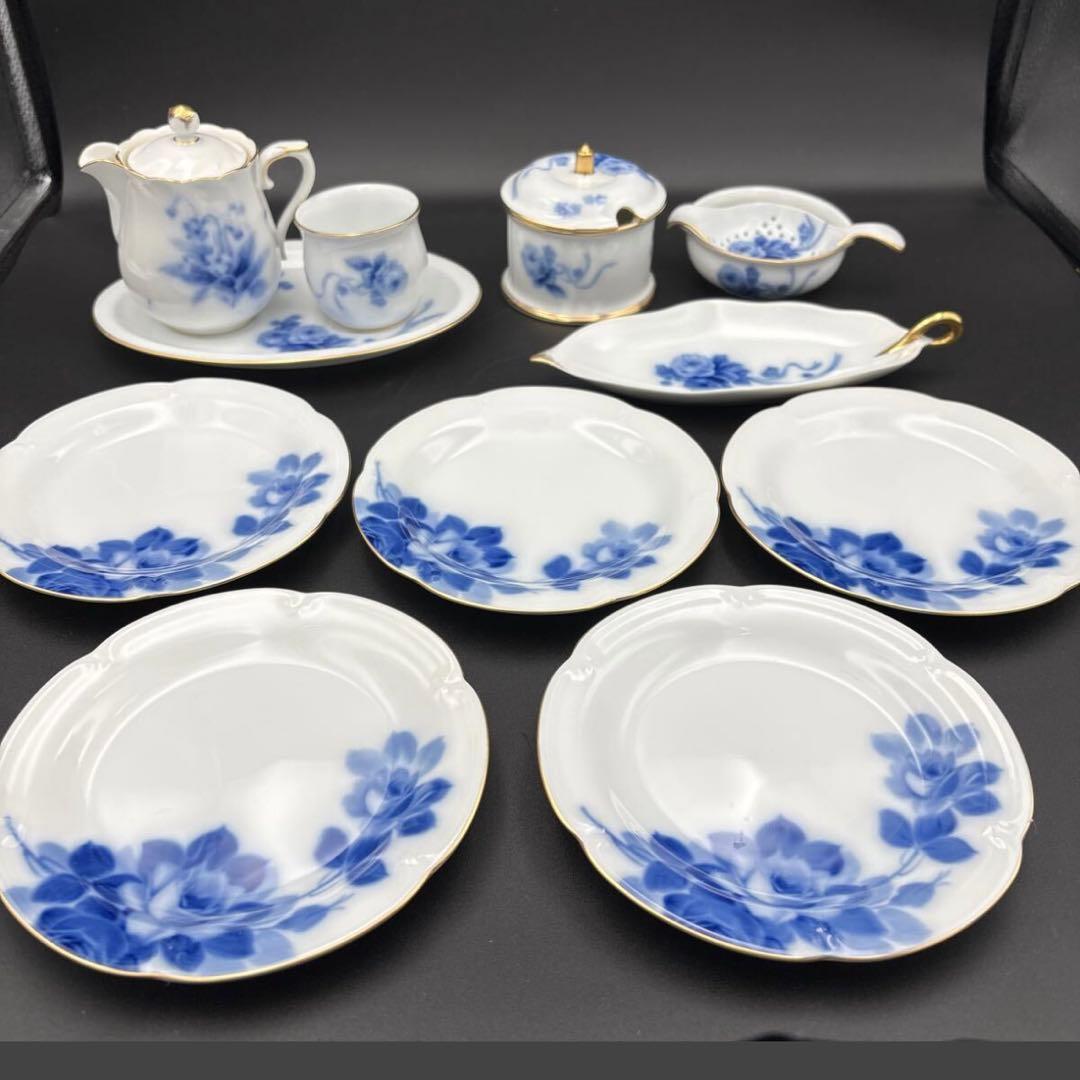 大倉陶園　ブルーローズ　食器11点 シュガーポット/ミルクポット/ケーキ皿