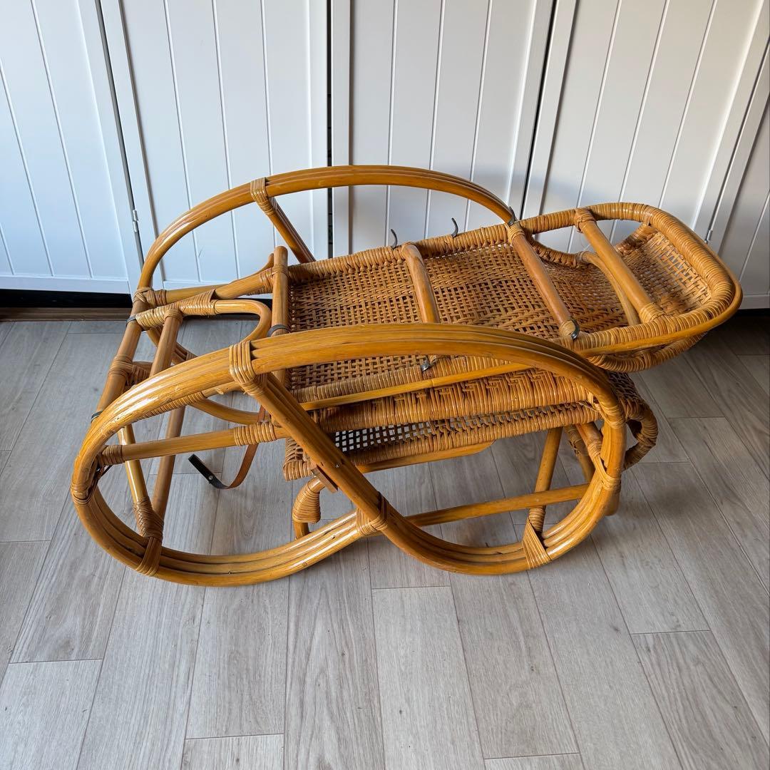 ラタンリクライニングチェア オットマン付き 籐家具 1人掛けソファー