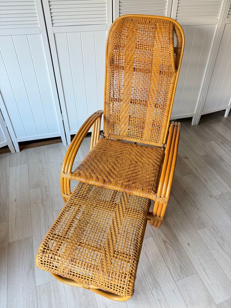 ラタンリクライニングチェア オットマン付き 籐家具 1人掛けソファー
