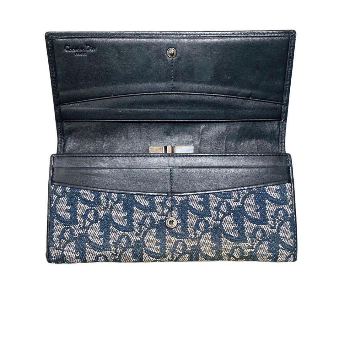 dior クリスチャンディオール　長財布　トロッター　ネイビー