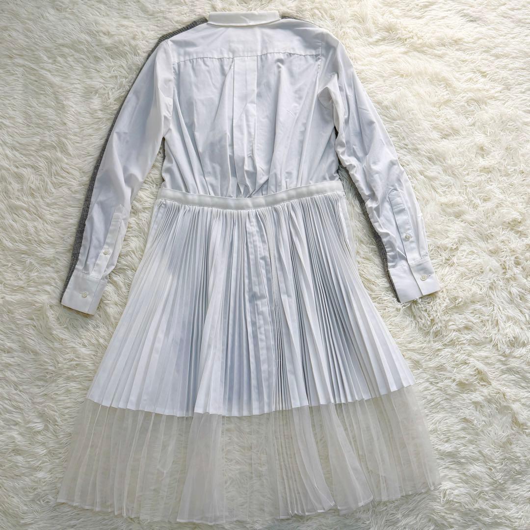 sacai グレー ホワイト ワンピースプリーツワンピース ドッキング M