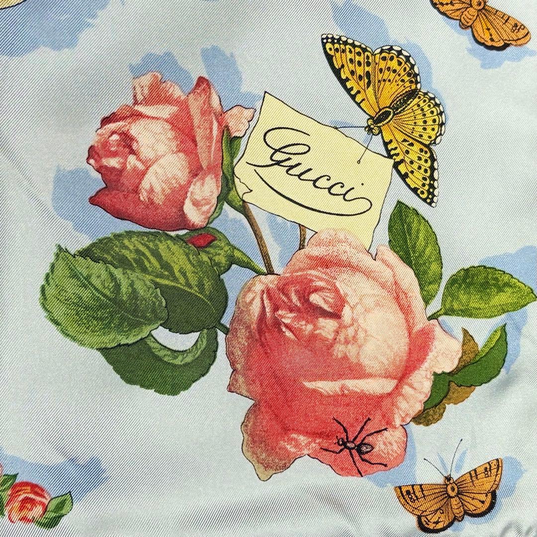 新品未使用 GUCCI グッチ 大判スカーフ 人気柄 イタリア製 アイスブルー