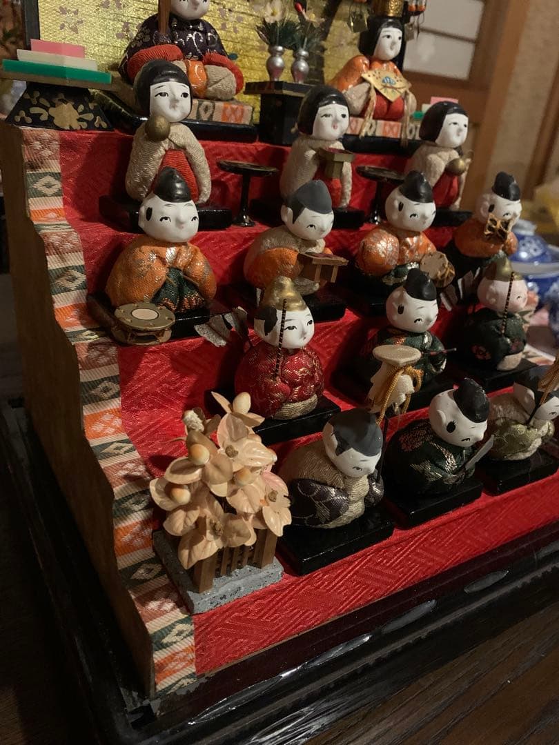 雛人形 雛祭り ミニひな壇 三人官女 五人囃子 伝統的な木製雛人形 5段 レトロ