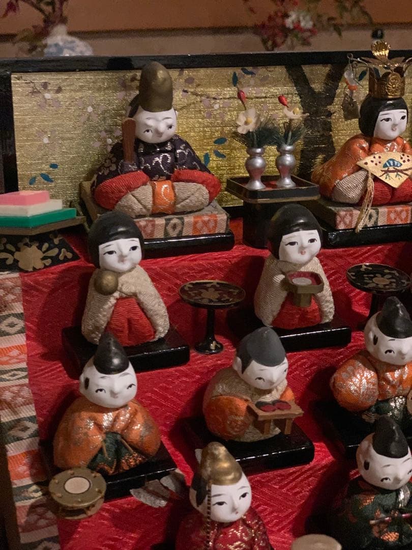 雛人形 雛祭り ミニひな壇 三人官女 五人囃子 伝統的な木製雛人形 5段 レトロ