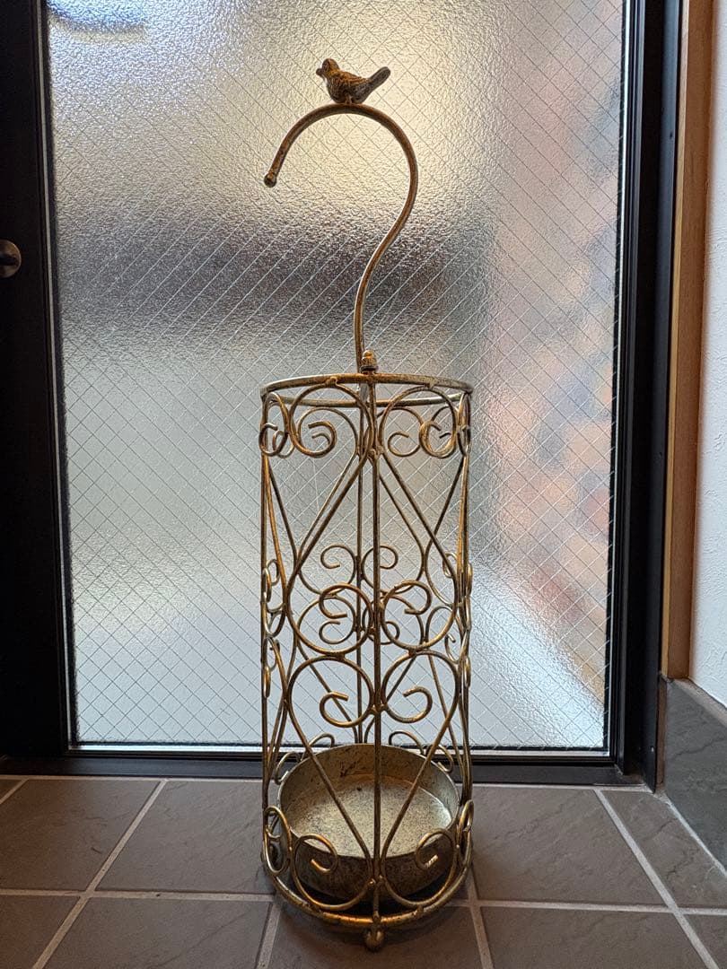 アンティーク傘立て オシャレ ゴールド ハート 小鳥モチーフ