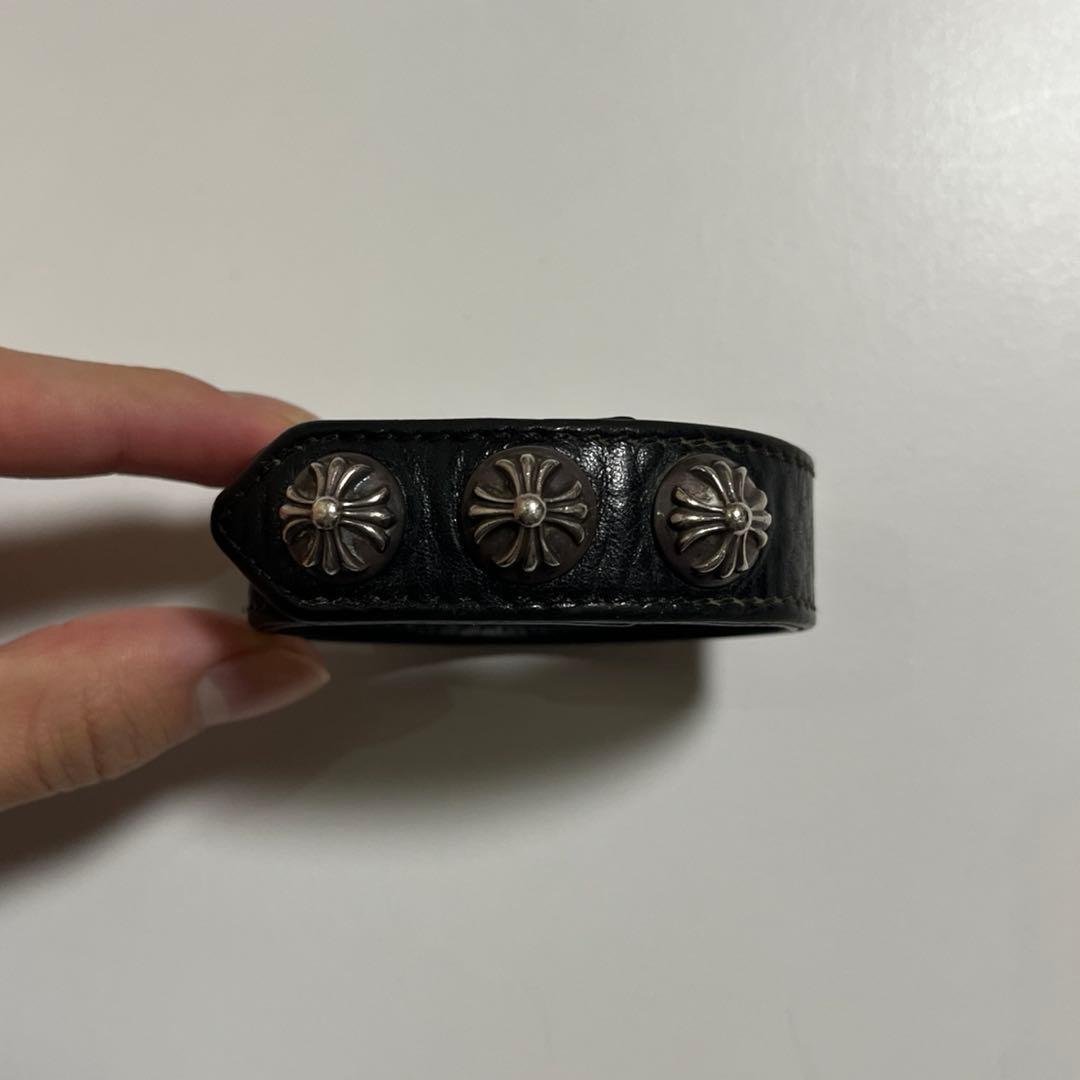 CHROME HEARTS 3BTN 2SNP レザーブレスレット ブラック