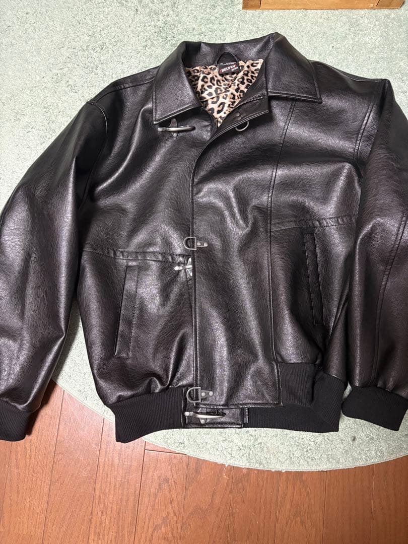た*す様 ブラックレザージャケット ヒョウ柄裏地　BELVEYファイヤーマンジャ