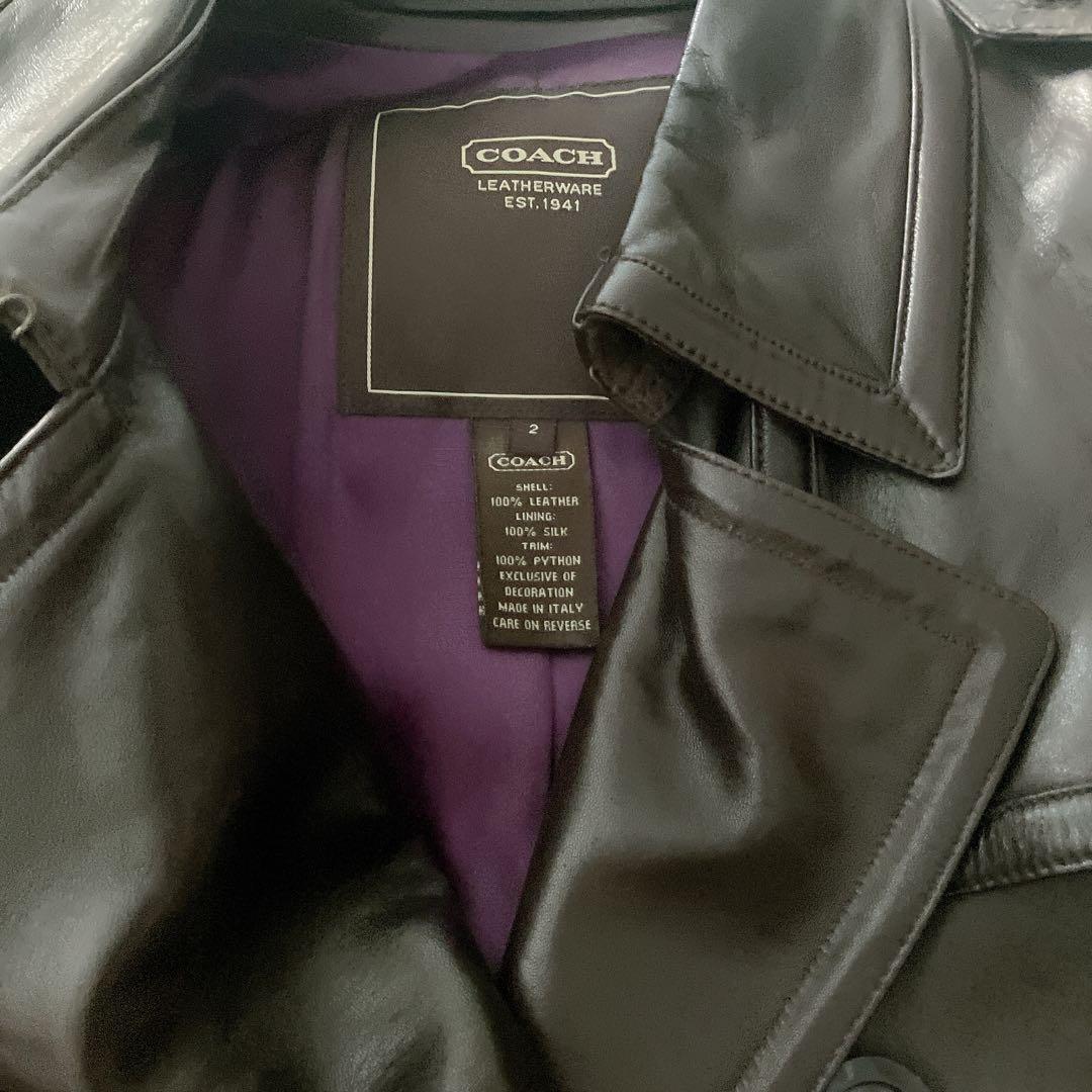 コーチCOACH革レザートレンチコート ダークブラウン⭐︎裏地シルク100%美品