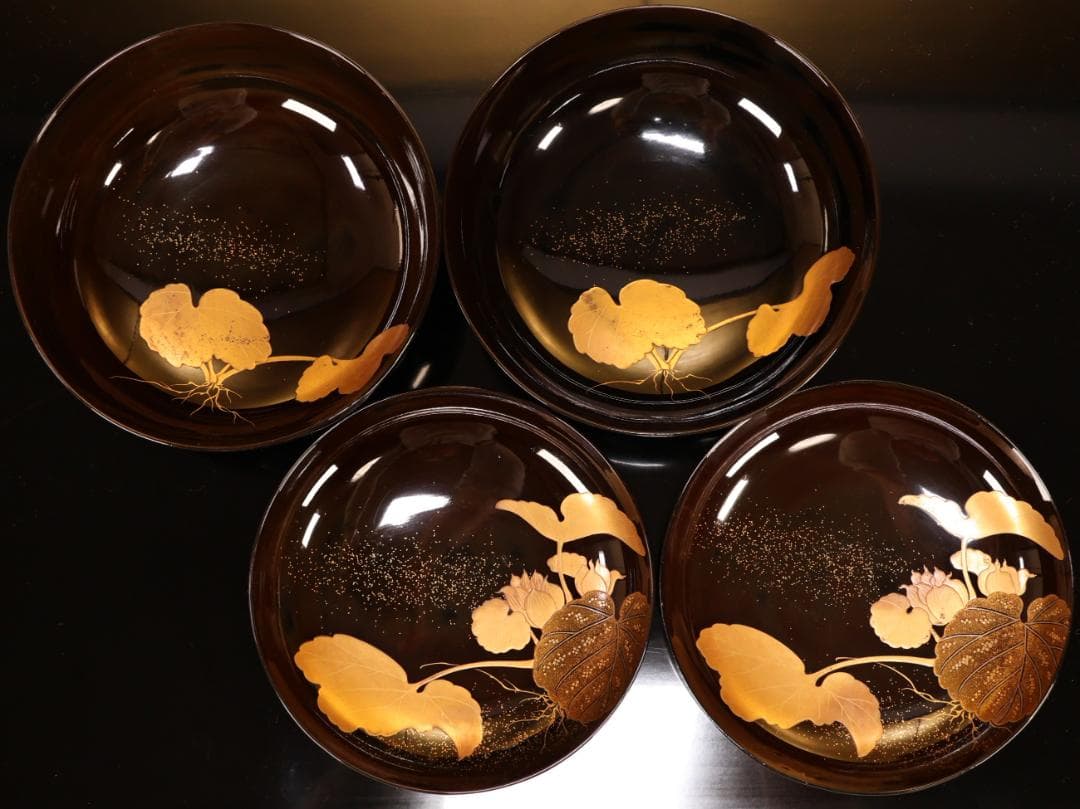 アリサ　BK413　時代輪島塗　蓮図金蒔絵　吸物椀　二客　木製　茶道具