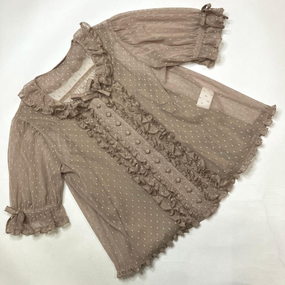 【試着のみ】ピンクハウス ベージュ ドットチュールブラウス/2025年 春