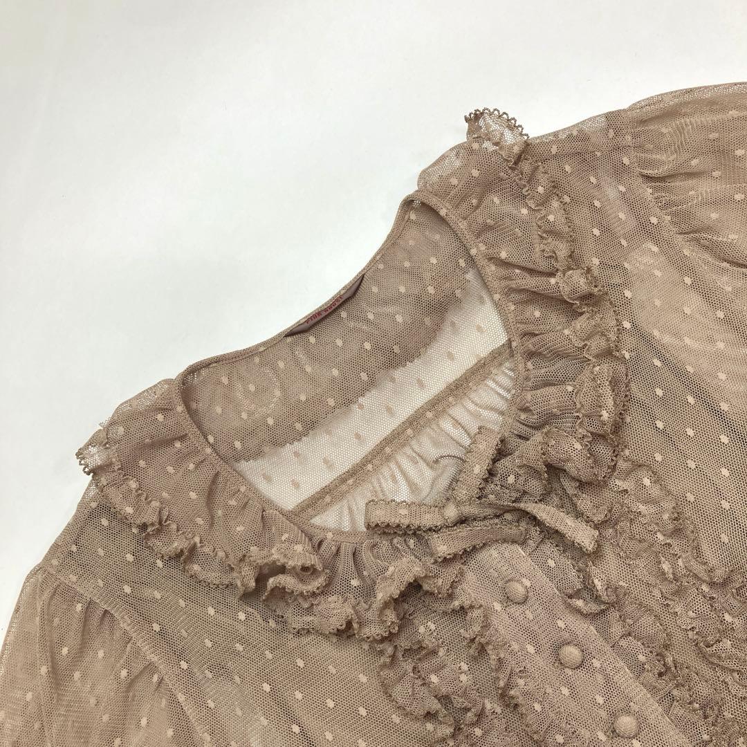 【試着のみ】ピンクハウス ベージュ ドットチュールブラウス/2025年 春