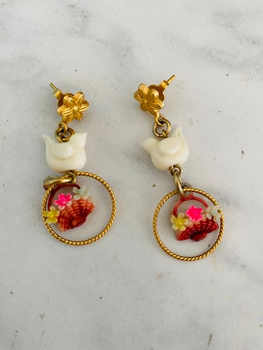 アンティーク　花かご鳥ネックレス