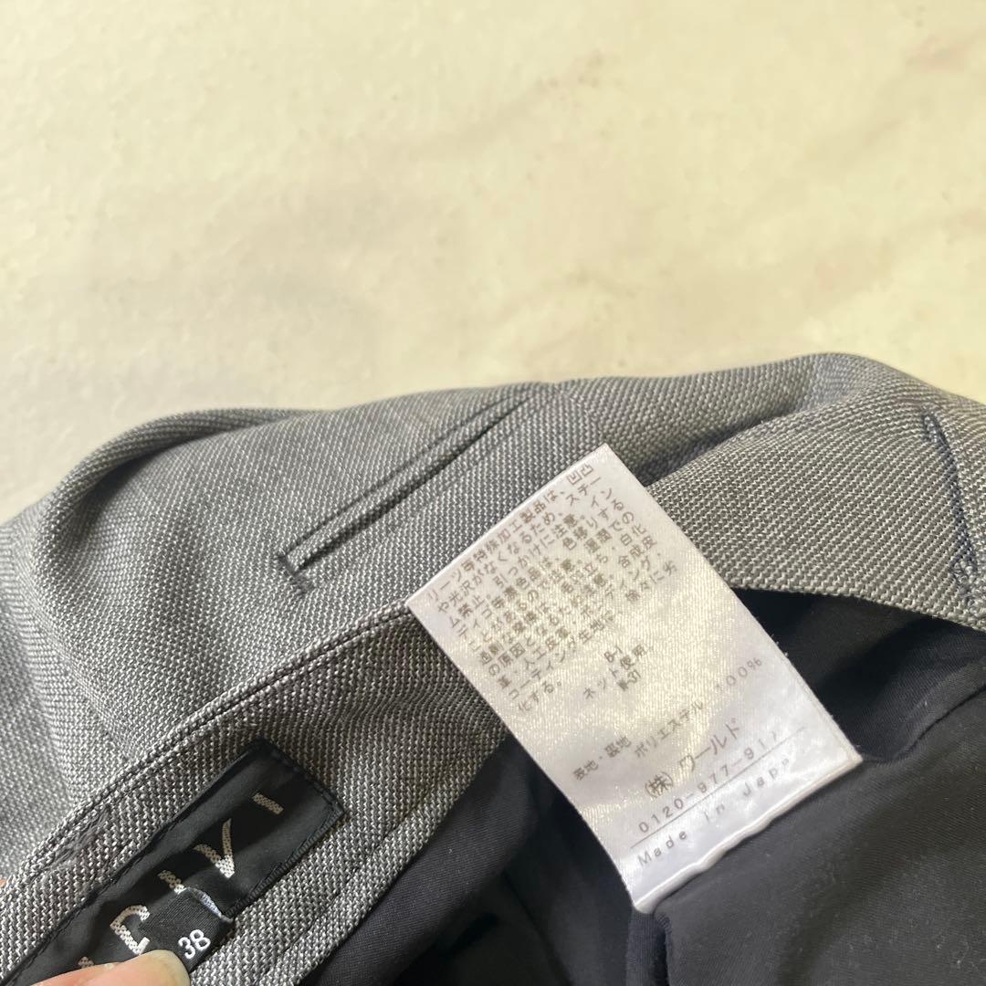 極美品　インディヴィ ノーカラー スーツセットアップ 38 現行　グレー　洗える