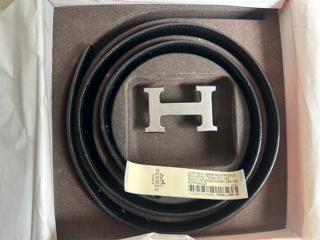 【お値下げ中】HERMES レザー ベルト ブラック（85cm）