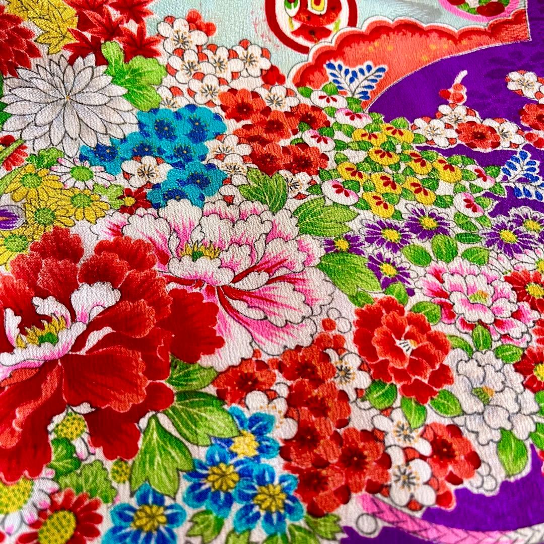 正絹 アンティーク着物 七五三 ◇鼓 地紙 花丸紋 古典柄